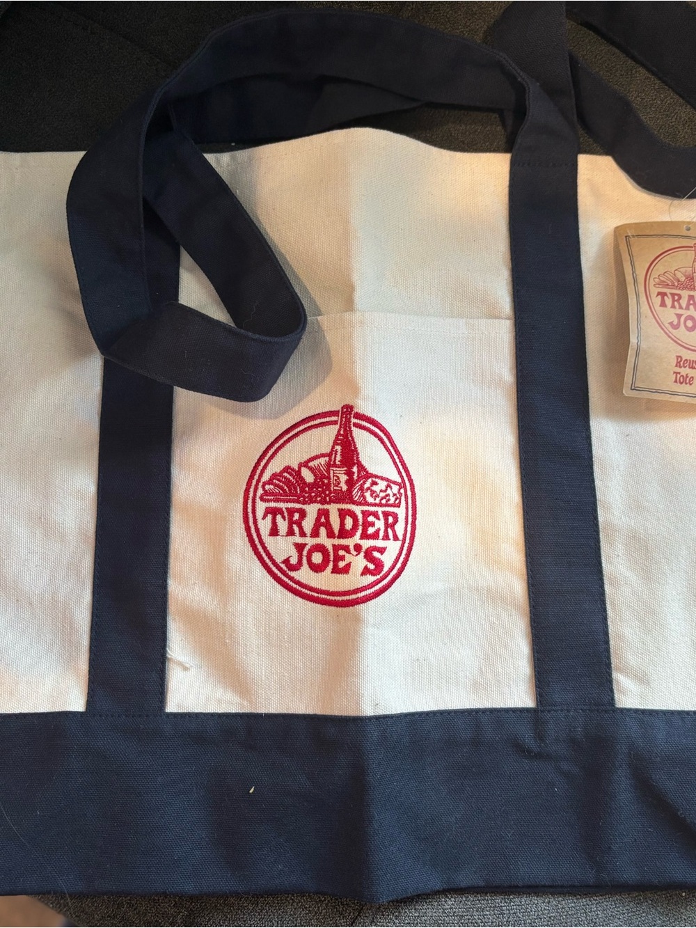 Trader Joe's Navy and Cream Canvas Tote